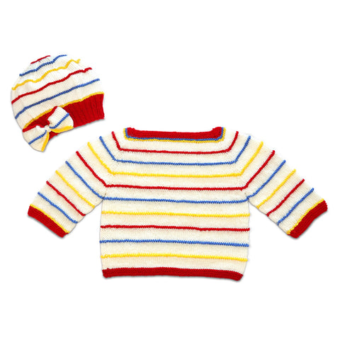 Image of Striped Pullover and Beanie Set