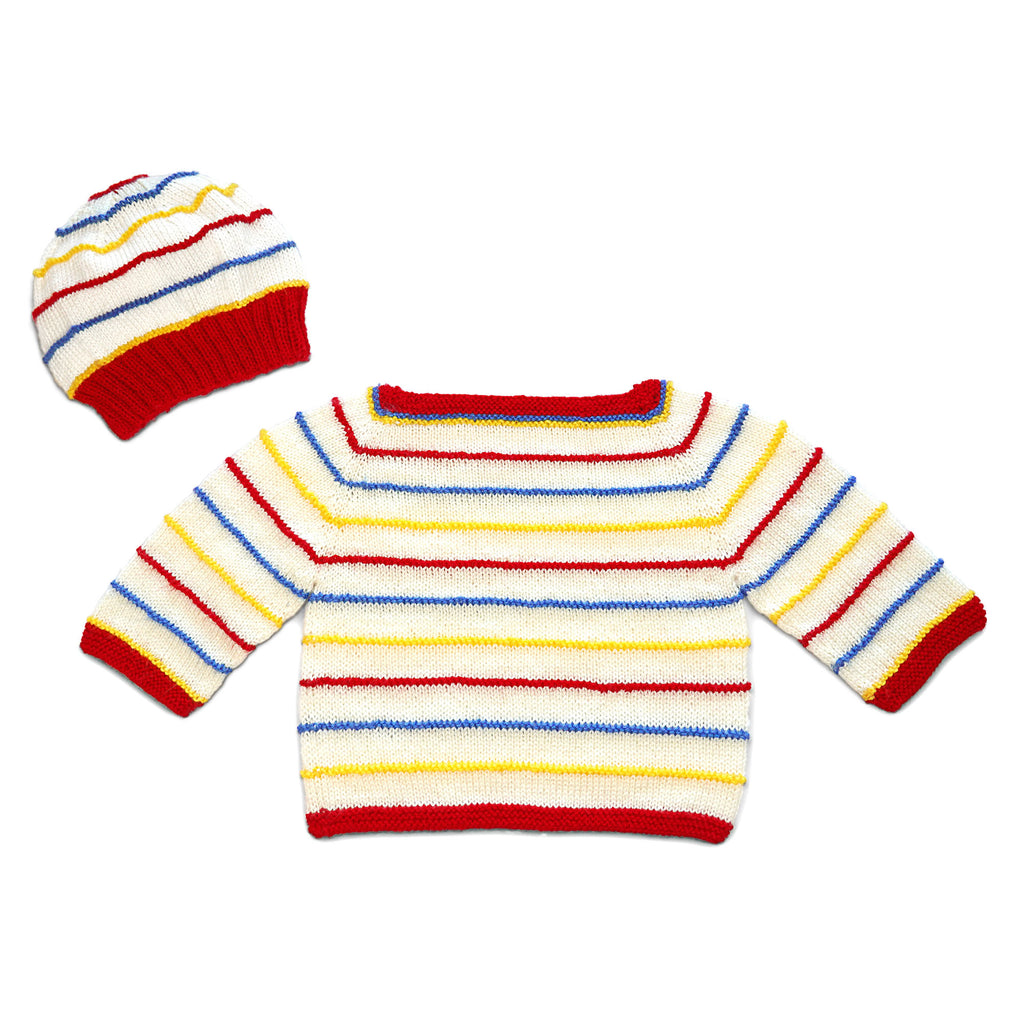 Striped Pullover and Beanie Set